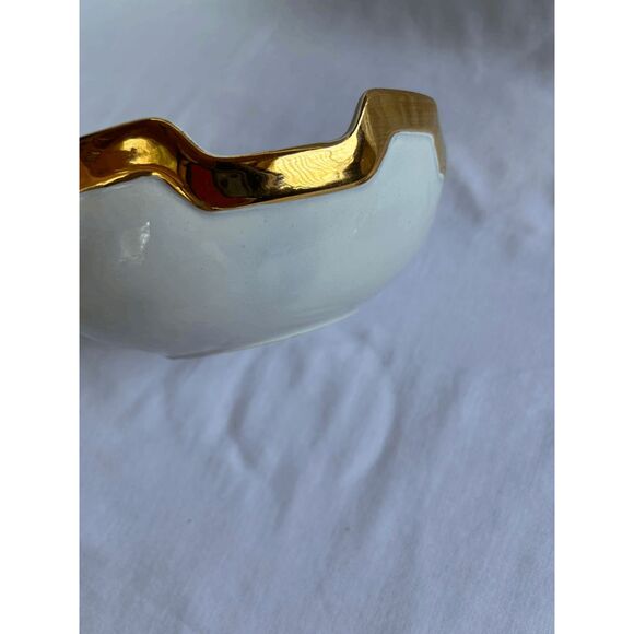 Vintage Royal Haeger USA Pottery. Mid Century Candy Dish, Gold Rimmed with Lid - Picture 7 of 10